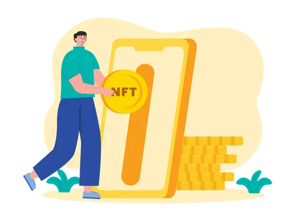 Man investing coins in NFT  Illustration