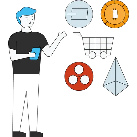 Man investing cryptocurrency  Illustration