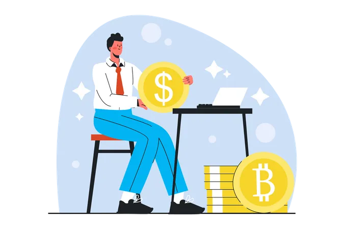 Man investing cryptocurrency market  Illustration