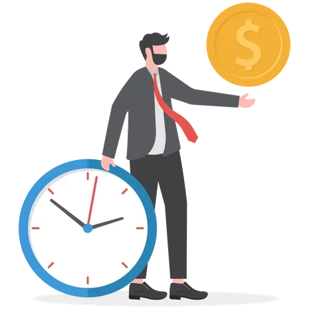 Time Is Money Investment Profit Or Pension Fund Value Price Or Long Term Investing Saving Money Or Debt Payment Financial Freedom Concept Illustration