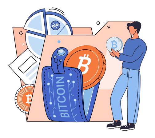 Man investing in bitcoin Illustration