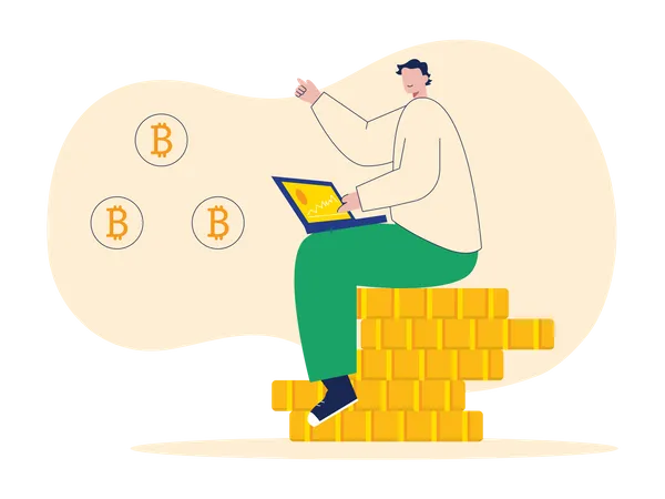 Man investing in Bitcoin Illustration