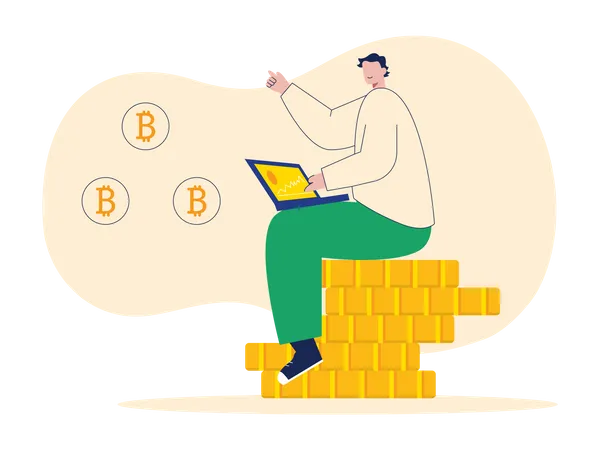 Man investing in Bitcoin  Illustration