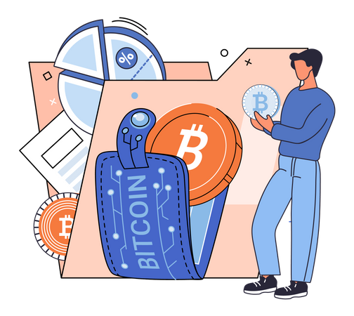 Man investing in bitcoin  Illustration