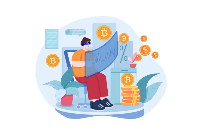 Man investing in crypto through Virtual technology  Illustration