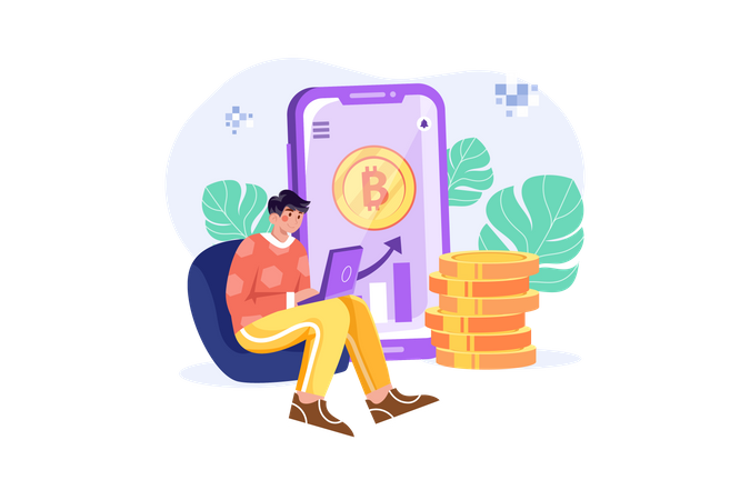 Man investing in cryptocurrency  Illustration