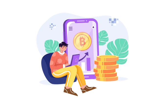 Man investing in cryptocurrency  Illustration