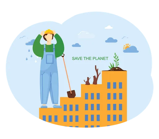 Man investing in saving planet  Illustration