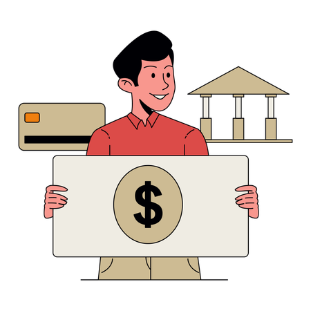 Man Investing Money in Bank  Illustration