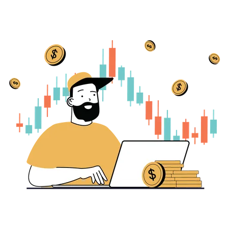 Man investing money in stock market  Illustration