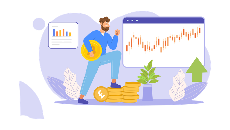 Man investing money in stock market  Illustration