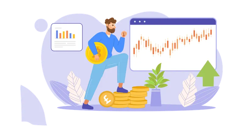 Man investing money in stock market  Illustration