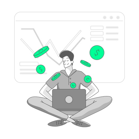Man investor works at his laptop  Illustration