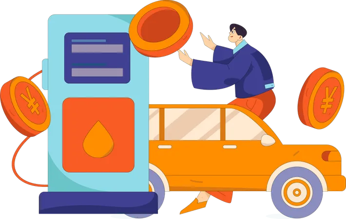 Man invests in car petrol pump  Illustration