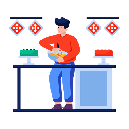 Man involved in Baking  Illustration