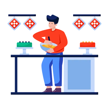 Man involved in Baking  Illustration