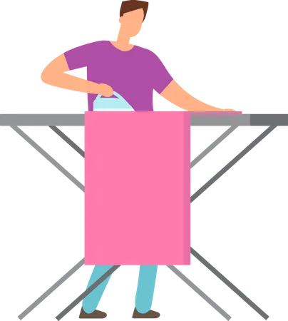 Cartoon People In Household Activities Vector Characters Set Man Housekeeping Ironing And Cleaner Guy With Mop Illustration Illustration