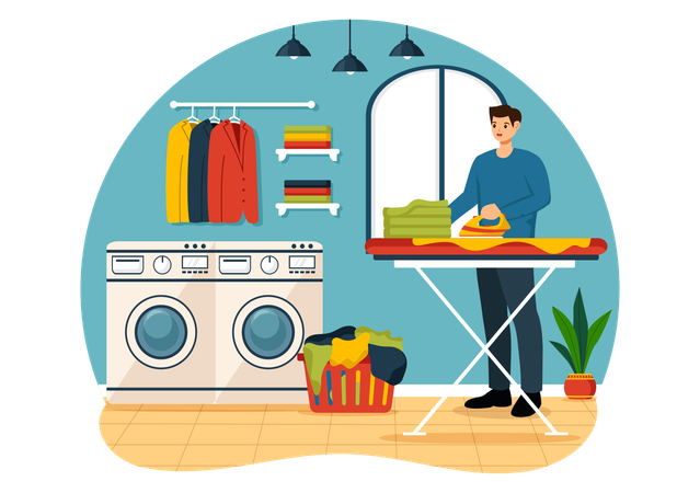 Man ironing cloth  Illustration