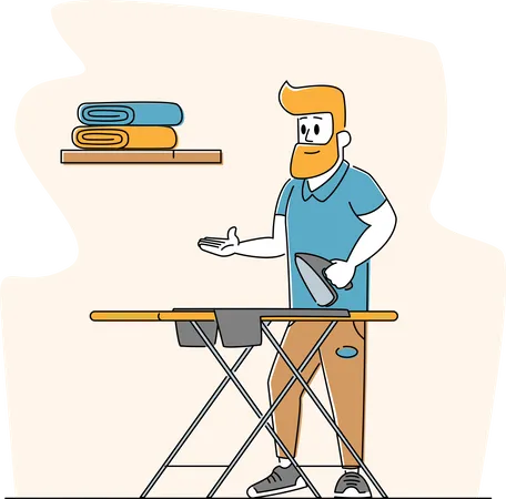 Man Ironing Clothing Illustration