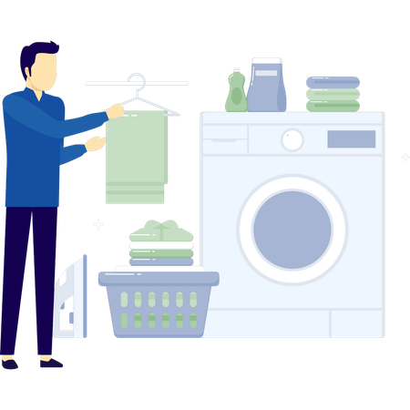 Man is arranging wash clothes in basket  Illustration
