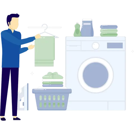Man is arranging wash clothes in basket  Illustration