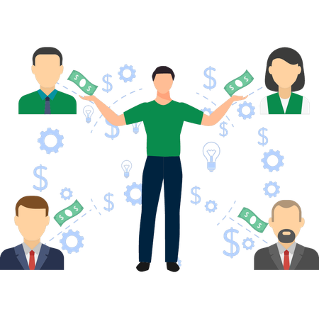 Man is asking the crowd for funding  Illustration