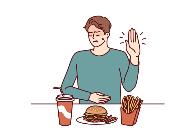 Man is avoiding fast food  Illustration