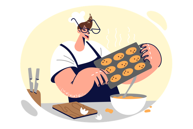 Man is baking cookies  イラスト