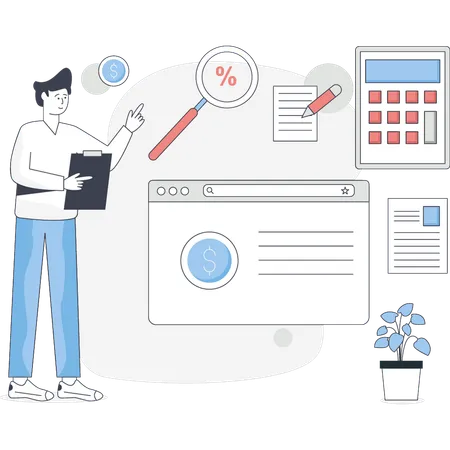 Man is calculating investment profit  Illustration