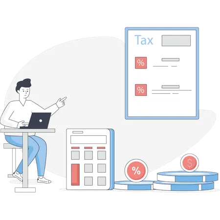 Man is calculating tax amount  Illustration