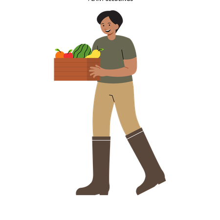 Man is carrying fruit basket  Illustration