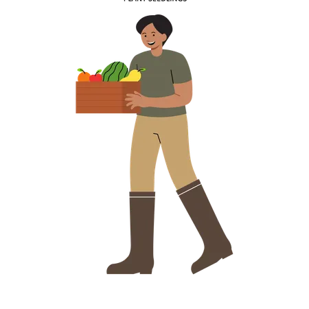 Man is carrying fruit basket  Illustration