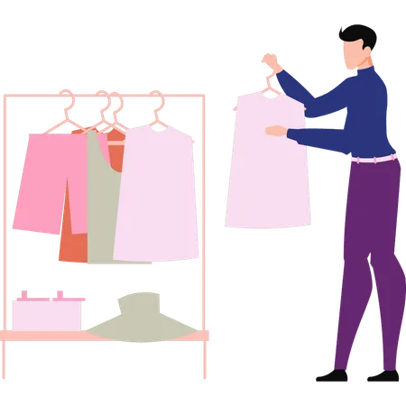 A Boy Is Checking Clothes Illustration