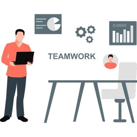 Man is checking company team work  Illustration