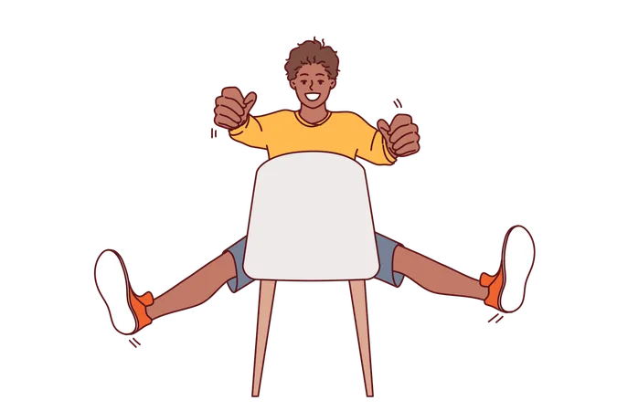 Man Sitting On Chair Holds Invisible Car Steering Wheel In Hands And Imagines That Is Driving On High Speed Road Working As Taxi Driver African American Teenager Guy Drives Invisible Car Illustration