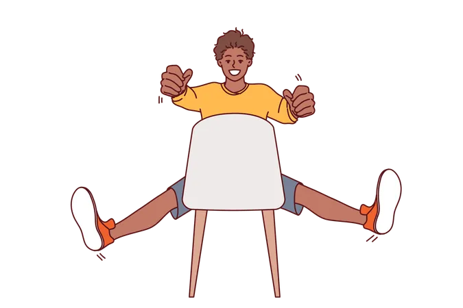 Man is cheering while sitting on chair  Illustration