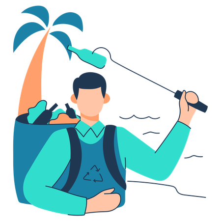 Man is cleaning beach  Illustration