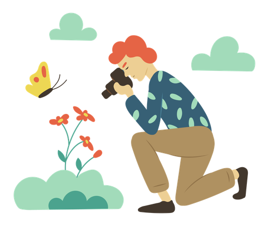 Man is clicking pictures of flowers  Illustration