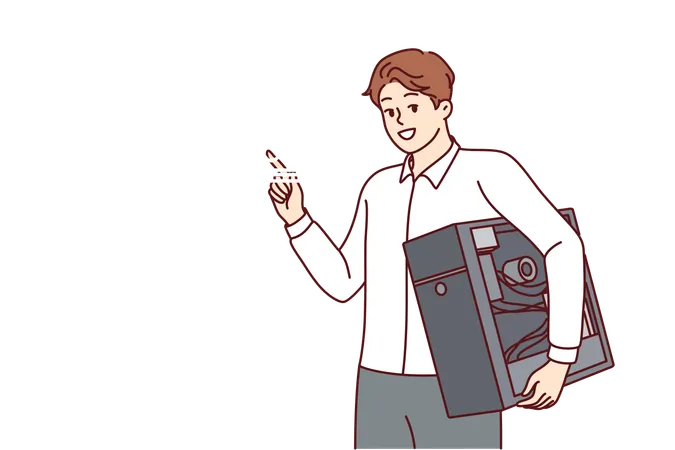 Man is computer repairman  Illustration