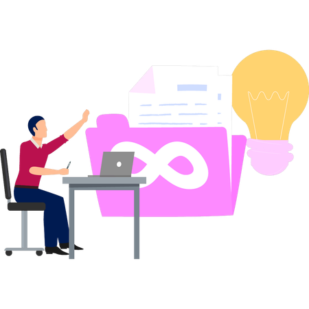 Man is creating new ideas from DevOps folder  Illustration