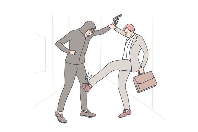 Man is defending himself from robber  Illustration