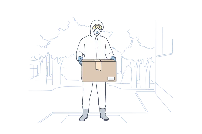 Man is delivering box in pandemic situation  Illustration
