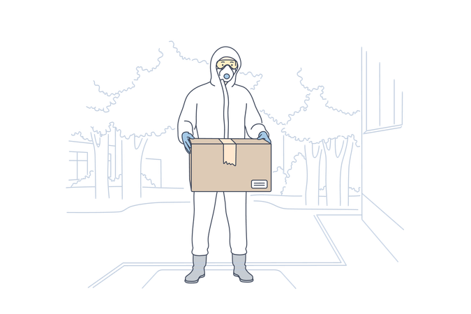 Man is delivering box in pandemic situation  Illustration