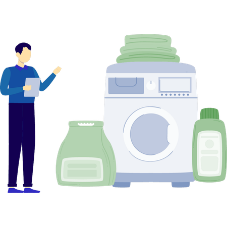 Man is discuss about laundry detergent  Illustration