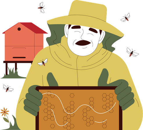 Man is doing apiculture  Illustration