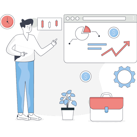 Man is doing calculating business profit  Illustration