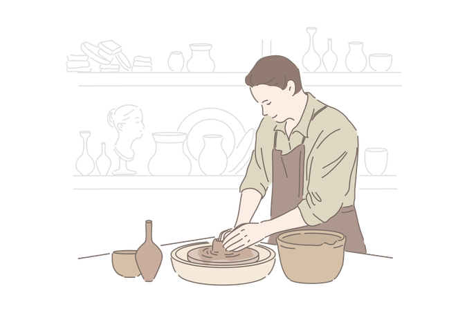 Man is doing craftwork  일러스트레이션