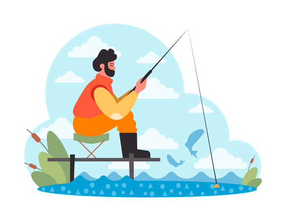 Man is doing fishing  Illustration