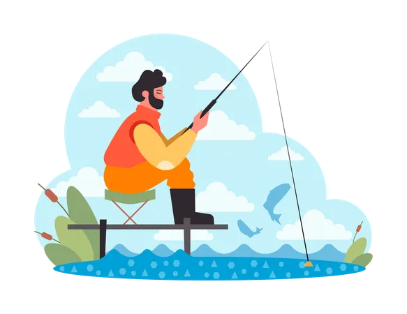 Man is doing fishing  Illustration