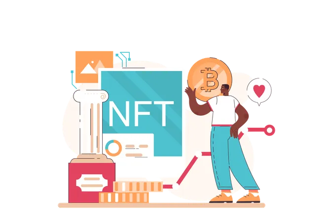 Passive Income In The Internet Character Making Money On NFT Trading Selling And Buying Cryptographic Assets Easy Way To Receive Profit From Remote Source Flat Vector Illustration Illustration